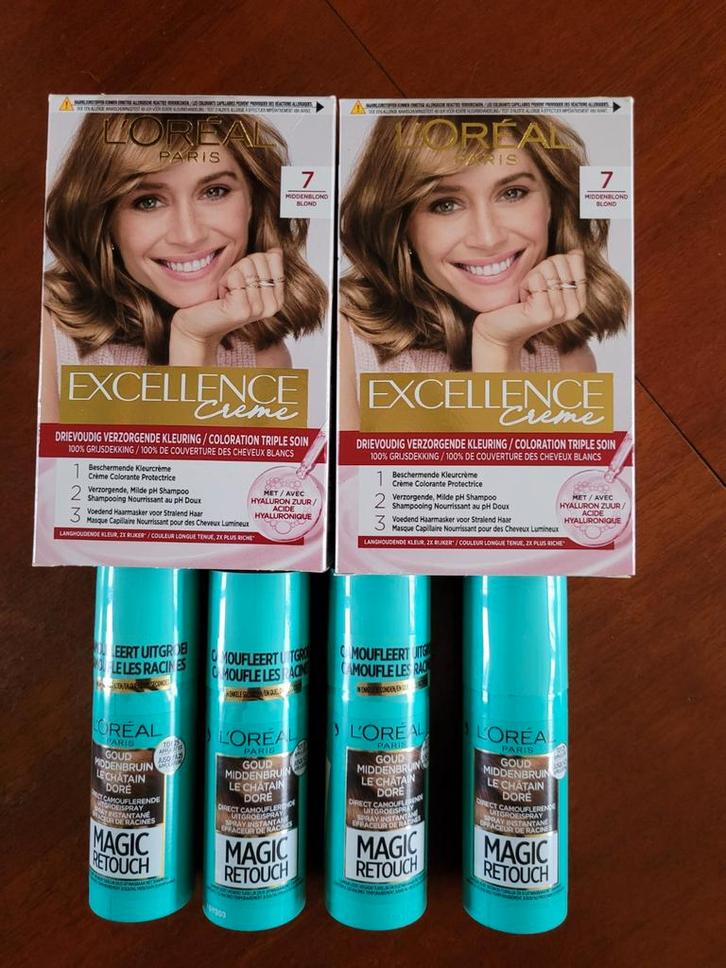 NIEUW 2 L'Oréal haarverf nr 7 3x L'Oréal magic retouch, Sieraden, Tassen en Uiterlijk, Uiterlijk | Haarverzorging, Nieuw, Overige typen