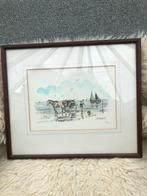 Aquarel Noordzeestrand Jos van Dijk, Ophalen of Verzenden