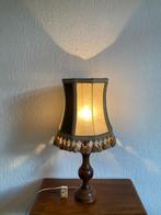 Varkensblaas tafellamp & groen velours & gevlochten franjes, Ophalen of Verzenden, Zo goed als nieuw, Hout, 50 tot 75 cm