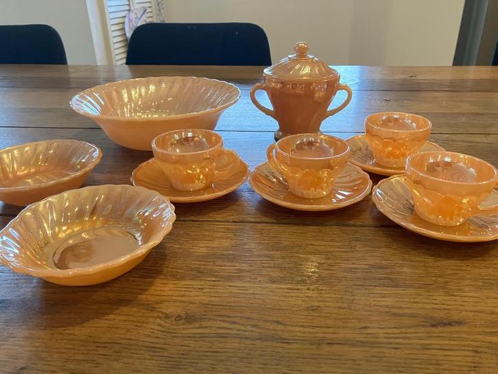 Anchor hocking fire king peach lustre swirl, Antiek en Kunst, Antiek | Servies compleet, Ophalen
