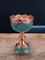 vintage turquoise op koper snoep nootjes beker serveerschaal, Antiek en Kunst, Ophalen of Verzenden