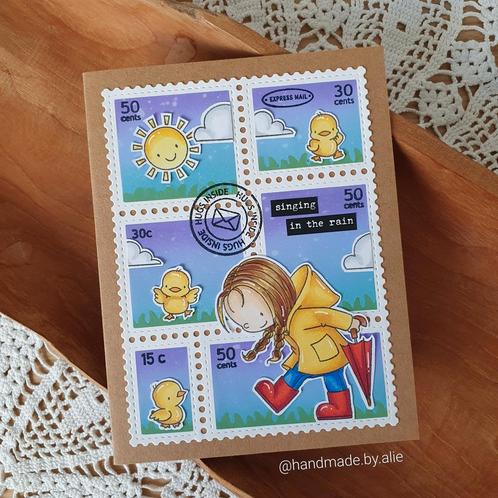 Postzegelkaart In the Rain, Hobby en Vrije tijd, Kaarten | Zelfgemaakt, Zo goed als nieuw, Overige thema's, Ophalen of Verzenden