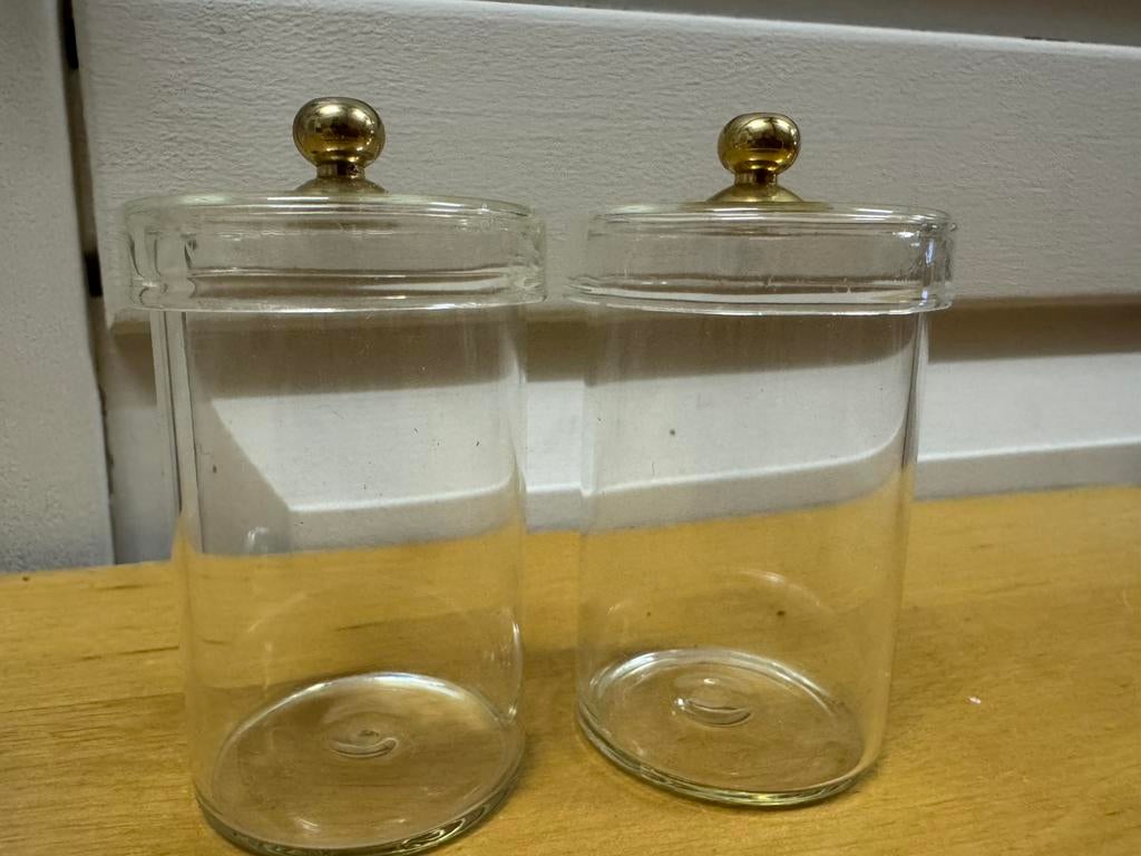 Miniatuur glazen potjes met deksel metalen knopje, Ophalen of Verzenden