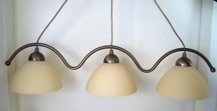 Mooie eettafellamp: doe een bod!, Huis en Inrichting, Lampen | Hanglampen, Zo goed als nieuw, Glas, Metaal, Ophalen of Verzenden
