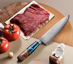 3 Damascus staal messen: Snijmes, Koksmes en Santoku mes, Ophalen of Verzenden, Nieuw