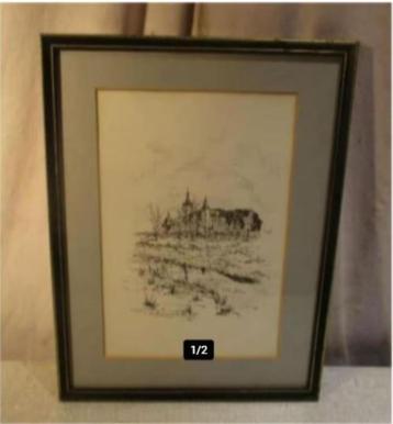 Mooie Pentekening 'Kasteel in de Verte' - JM Lauwereys beschikbaar voor biedingen