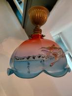 oud hanglampje met glazen kap Chinese voorstelling, Ophalen of Verzenden