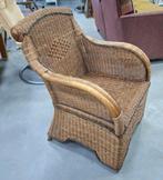 Rieten stoel of fauteuil met rotan, Ophalen, Gebruikt, Bruin, Riet of Rotan