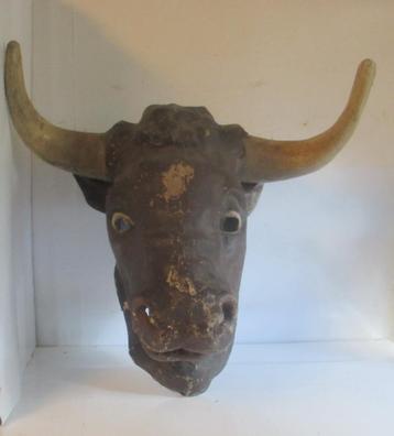 antieke papier mache koe slagerij supergrote kop  38 beschikbaar voor biedingen