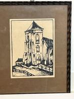 Zoutelande Houtsnede kerktoren - Henri Wils, Antiek en Kunst, Kunst | Etsen en Gravures, Ophalen of Verzenden