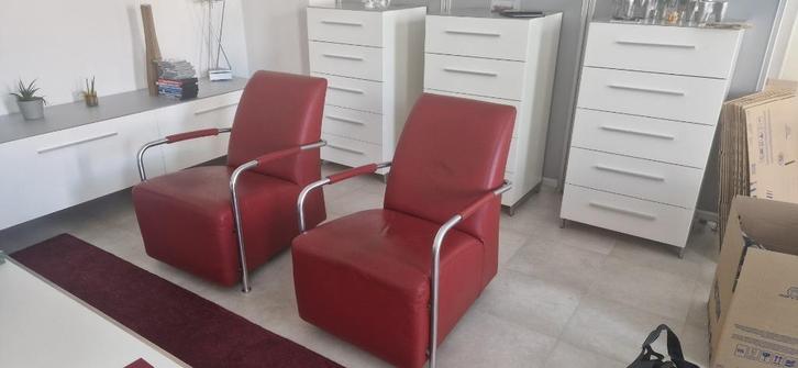 Rode leren Jan des Bouvrie Gelderland 6420 fauteuil, Huis en Inrichting, Fauteuils, Zo goed als nieuw, Leer, 50 tot 75 cm, 75 tot 100 cm