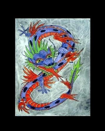 Kleurrijk Schilderij Japanse tatoeage / irezumi 55 x 75 cm  beschikbaar voor biedingen