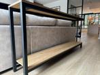 Industriële side table – staal & eiken – handgemaakt, Huis en Inrichting, Tafels | Sidetables, Ophalen, Eikenhout, 200 cm of meer
