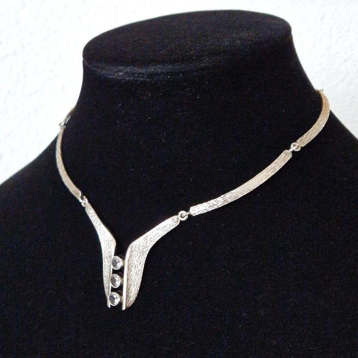 Zilveren Niels Erik From collier met bergkristal - 60s, Sieraden, Tassen en Uiterlijk, Antieke sieraden, Ketting, Zilver, Met edelsteen