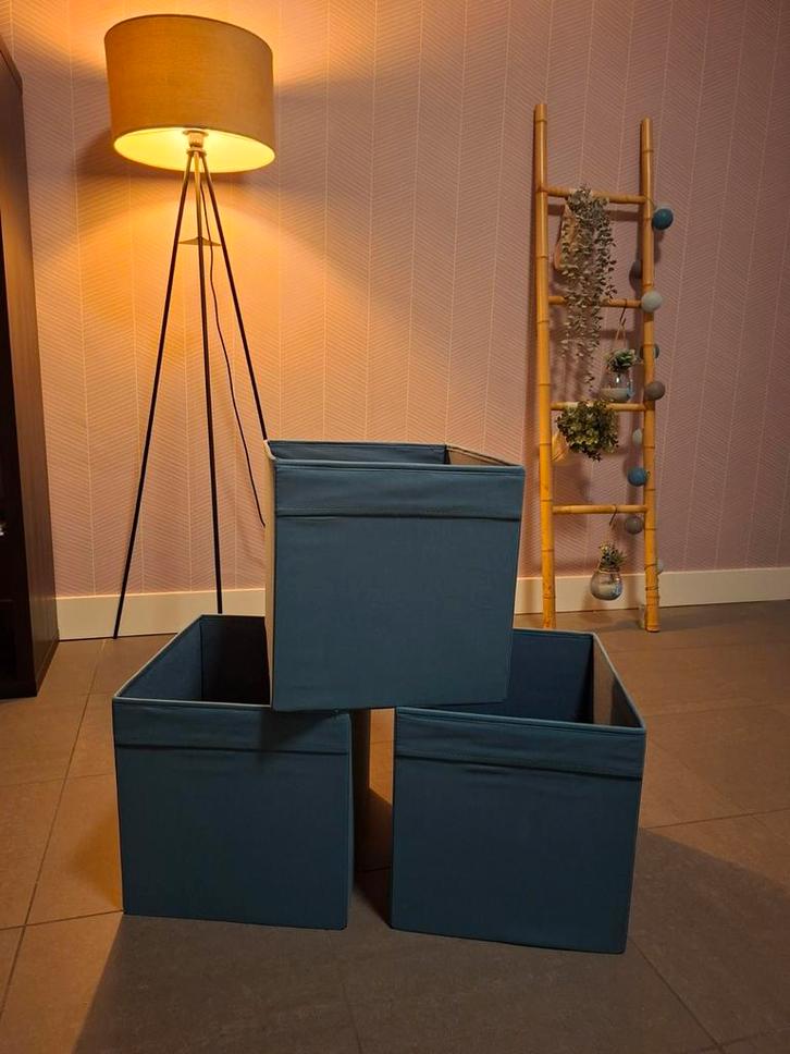 3 Opbergdozen - Blauw - Kallax, Huis en Inrichting, Woonaccessoires | Kisten, Zo goed als nieuw, Minder dan 50 cm, Minder dan 50 cm