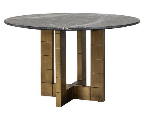 Richmond Ronde Eettafel Collada Marmer Ø130 cm – Zwart, Huis en Inrichting, Complete inboedels, Ophalen