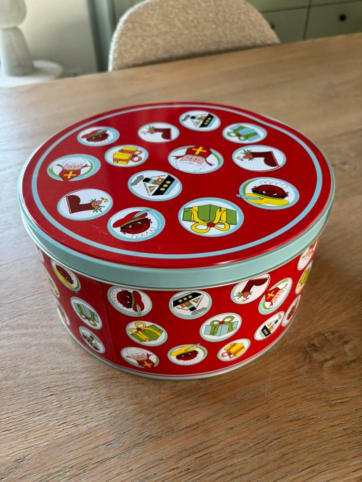 Groot sinterklaas koektrommel blik pepernoten rood, Diversen, Sinterklaas, Gebruikt, Ophalen of Verzenden