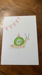 Verjaardagskaart echte waterverf met slak, Verzamelen, Geboortekaartjes en Visitekaartjes, Ophalen of Verzenden