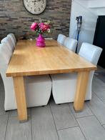 Tafel en 6 wit leren stoelen op wielen, Huis en Inrichting, Tafels | Eettafels, Gebruikt, 100 tot 150 cm, 200 cm of meer, Ophalen of Verzenden