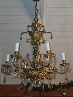 Prachtige Koperen Kroonluchter met Kristallen, Huis en Inrichting, Lampen | Kroonluchters, Ophalen, Gebruikt, Glas, Klassiek