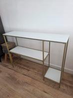 Moderne wandtafel goud/wit, Huis en Inrichting, Tafels | Sidetables, Ophalen, 100 tot 150 cm, Zo goed als nieuw, Glas