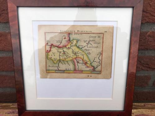 cartografie: antiek kaartje van Luik eo, 1590, Antiek en Kunst, Kunst | Etsen en Gravures, Ophalen of Verzenden
