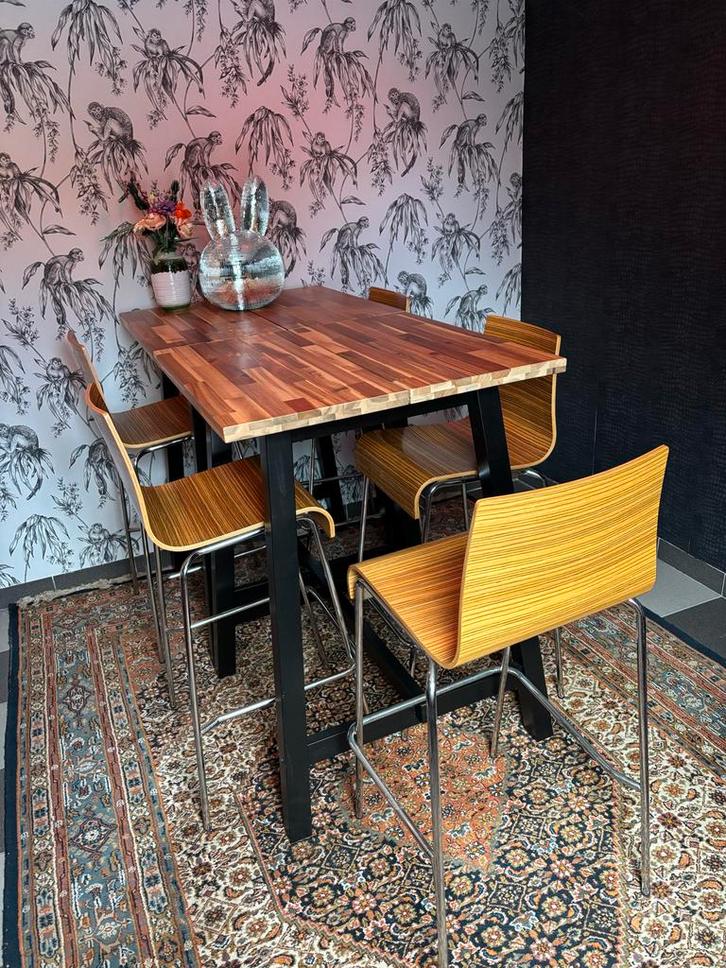 Twee bartafels ikea Tybyn inclusief 7 barkrukken, Huis en Inrichting, Tafels | Statafels, Zo goed als nieuw, Ophalen