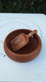 Vintage houten schaal, slabak bowl met schepje, rijstschotel, Overige materialen, Gebruikt, Vintage, Ophalen of Verzenden