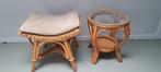 Voetenbankje en bijzettafel rotan, Huis en Inrichting, Banken | Voetenbanken en Poefen, Ophalen, Minder dan 50 cm, Gebruikt, Rond