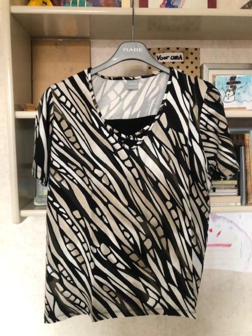 T shirt dames Delmod wit-beige zwart korte mouw 42/44 L, Kleding | Dames, T-shirts, Zo goed als nieuw, Maat 42/44 (L), Overige kleuren