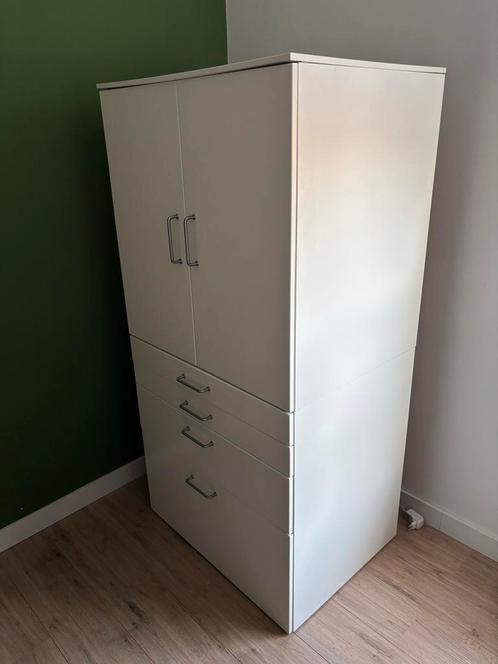 Witte Kledingkast met Lades en Deuren, Huis en Inrichting, Kasten | Kledingkasten, Gebruikt, 150 tot 200 cm, 50 tot 100 cm, 50 tot 75 cm