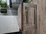 Rvs salontafel 60x60 met eiken blad, Huis en Inrichting, Ophalen