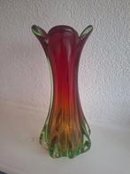Murano Sommerso vaas rood amber groen handgeblazen Italiaa, Ophalen of Verzenden