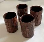 Vier leren bekers, Ophalen of Verzenden, Glas, Overige stijlen, Kop(pen) en/of Schotel(s)