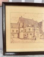 1955 tekening gesigneerd Cauwenberg HS.H op het dorpsplein, Ophalen of Verzenden