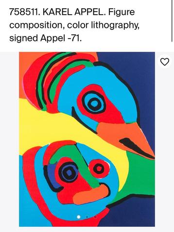 Gesigneerde Karel Appel ‘71 - 105/125, inclusief lijst beschikbaar voor biedingen
