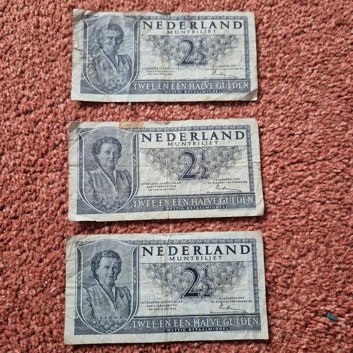 Oude Nederlandse Muntbiljetten 2 1/2 Gulden, Postzegels en Munten, Bankbiljetten | Nederland, Los biljet, 2½ gulden, Ophalen of Verzenden