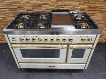 Luxe Boretti Majestic Fornuis 121cm crème + messing frytop beschikbaar voor biedingen