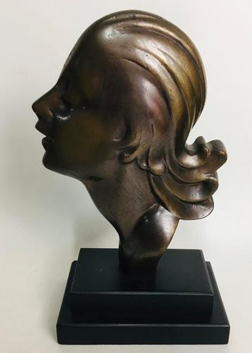 Antiek Art Deco bronzen buste beeld op marmeren voet 1930’s beschikbaar voor biedingen