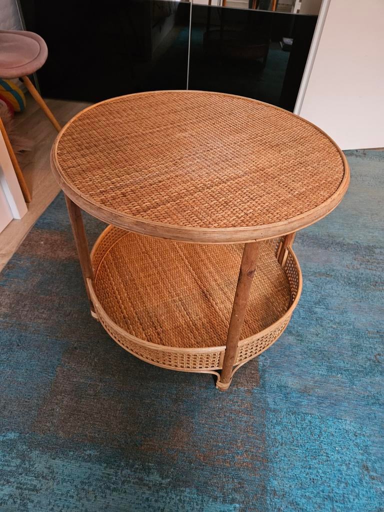 Rotan salontafel bijzettafel, Huis en Inrichting, Tafels | Salontafels, Ophalen, 50 tot 100 cm, Rond, 50 tot 100 cm