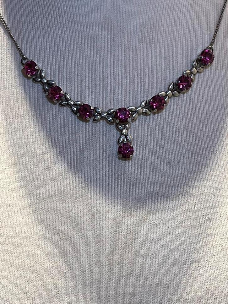 Zilveren Ketting & Oorbellen Set, Sieraden, Tassen en Uiterlijk, Oorbellen, Zo goed als nieuw, Hangers, Zilver, Rood, Met edelsteen