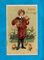 Oude paaskaart/reliéf E393 - Jongentje met kuikentjes ca1910, Verzenden, Voor 1920, Gelopen