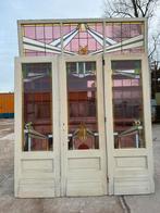 Openslaande deur met zijpanelen en bovenlicht glas in lood., Antiek en Kunst, Ophalen of Verzenden