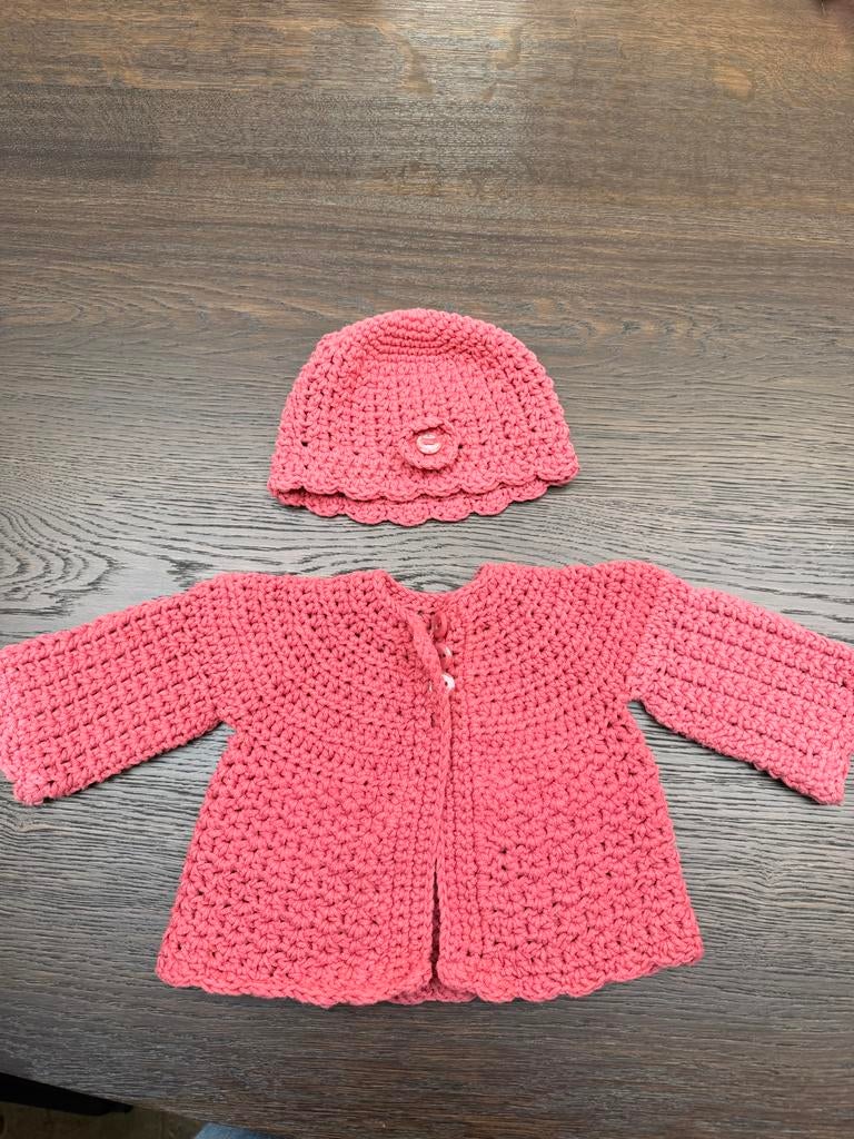 Gehaakt Baby Setje - Muts & Vestje, Kinderen en Baby's, Ophalen of Verzenden, Nieuw, Meisje