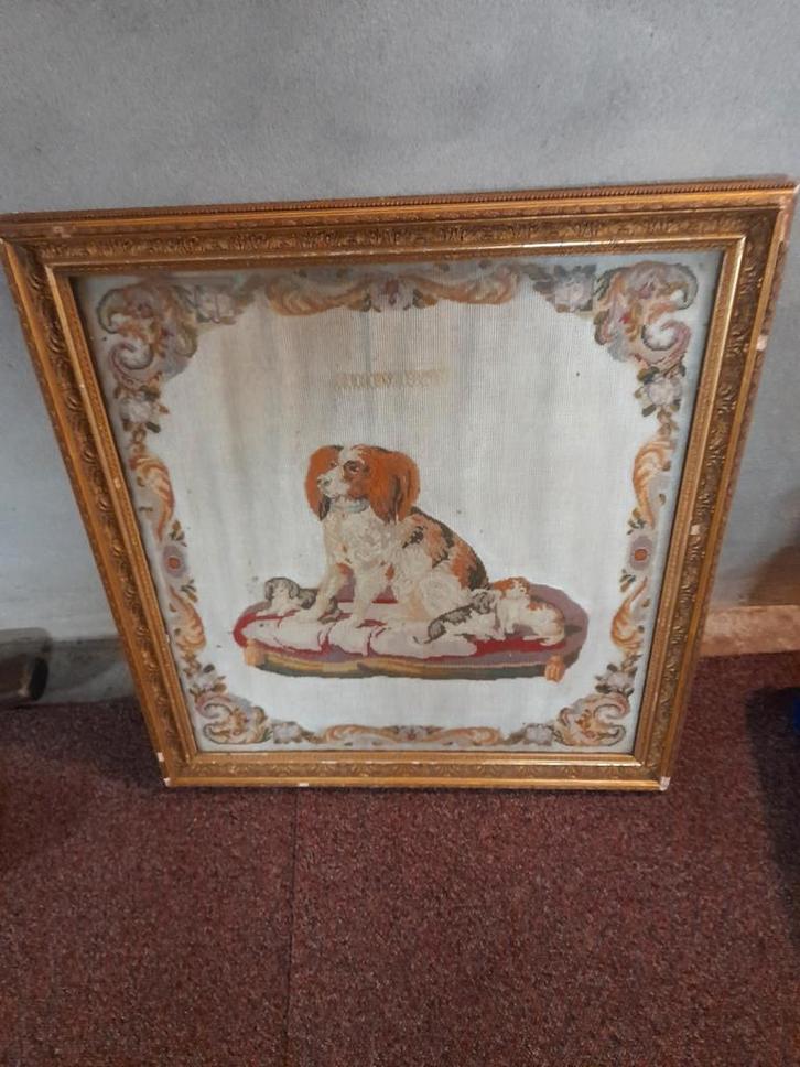 Antiek Geborduurd Schilderij 1868, Antiek en Kunst, Antiek | Kleden en Textiel, Ophalen