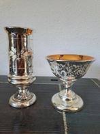 19e eeuw armeluiszilver, zilverglas vaas en schaaltje, Antiek en Kunst, Ophalen of Verzenden