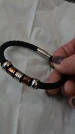 Leer kralen armband, Sieraden, Tassen en Uiterlijk, Armbanden, Ophalen of Verzenden, Zwart, Leer