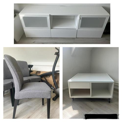 Te koop: meubelset wit met glas en stoelen, Huis en Inrichting, Kasten | Televisiemeubels, Zo goed als nieuw, Minder dan 100 cm