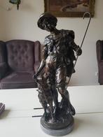 Antiek Bronzen beeld herder met hond gesigneerd marmer voet, Antiek en Kunst, Ophalen