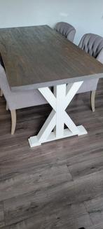 Eettafel bruin blad, witte poten - 200x90cm, Huis en Inrichting, Tafels | Eettafels, Ophalen of Verzenden